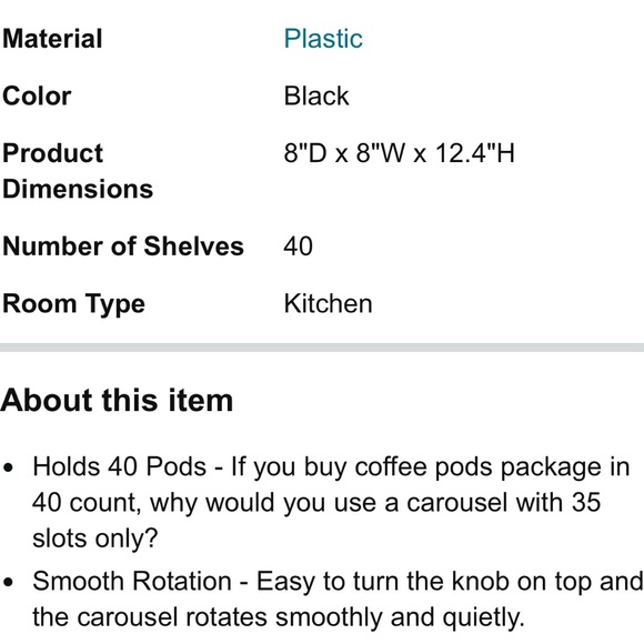 EVERIE Coffee Tea Pod Storage Carousel Holder Organizer for 40 Keurig K-Cup Pods - Picture 7 of 16